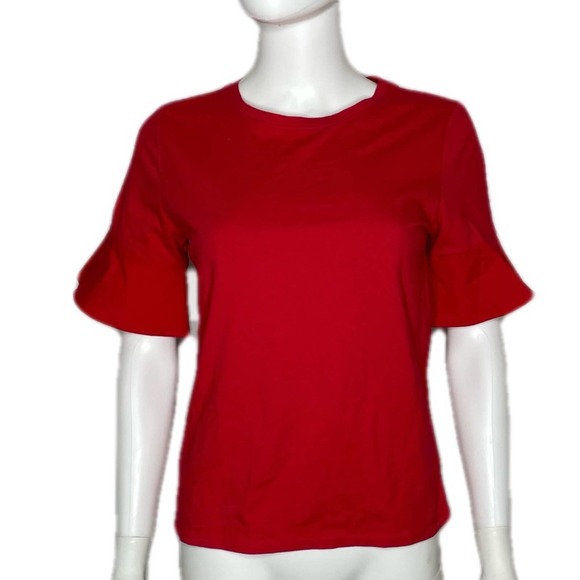 1901 Tops - 1901 Women's Red Bloom Short Flutter Sleeve Jewel Neck Cotton Blend Blouse sz XS